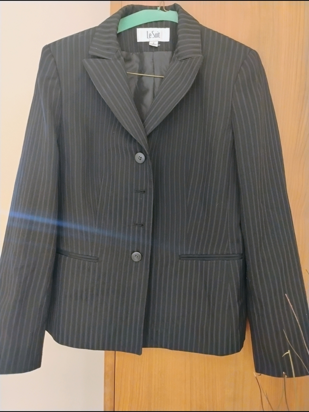 Le Suit Black Pinstripe Single-Breasted Blazer